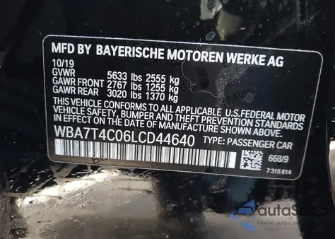 2020 BMW 740I xDrive из США, поврежденный, VIN WBA7T4C06LCD44640